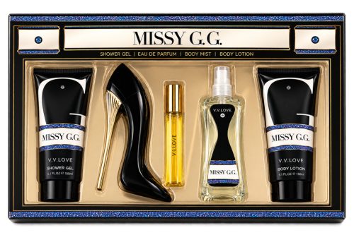 V. V. Love 5 darabos szett - Missy G. G. (tusfürdő, testápoló, parfüm, dekant, testpermet)